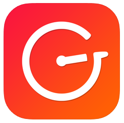 Get Set -mobiilisovelluksen oranssi-valkoinen logo, sisältää g-kirjaimen, logoikoni. 